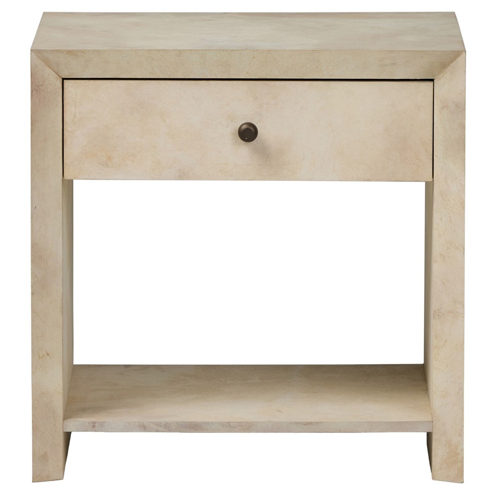Dolly Modern Classic Cream Leather Wrapped Nightstand|