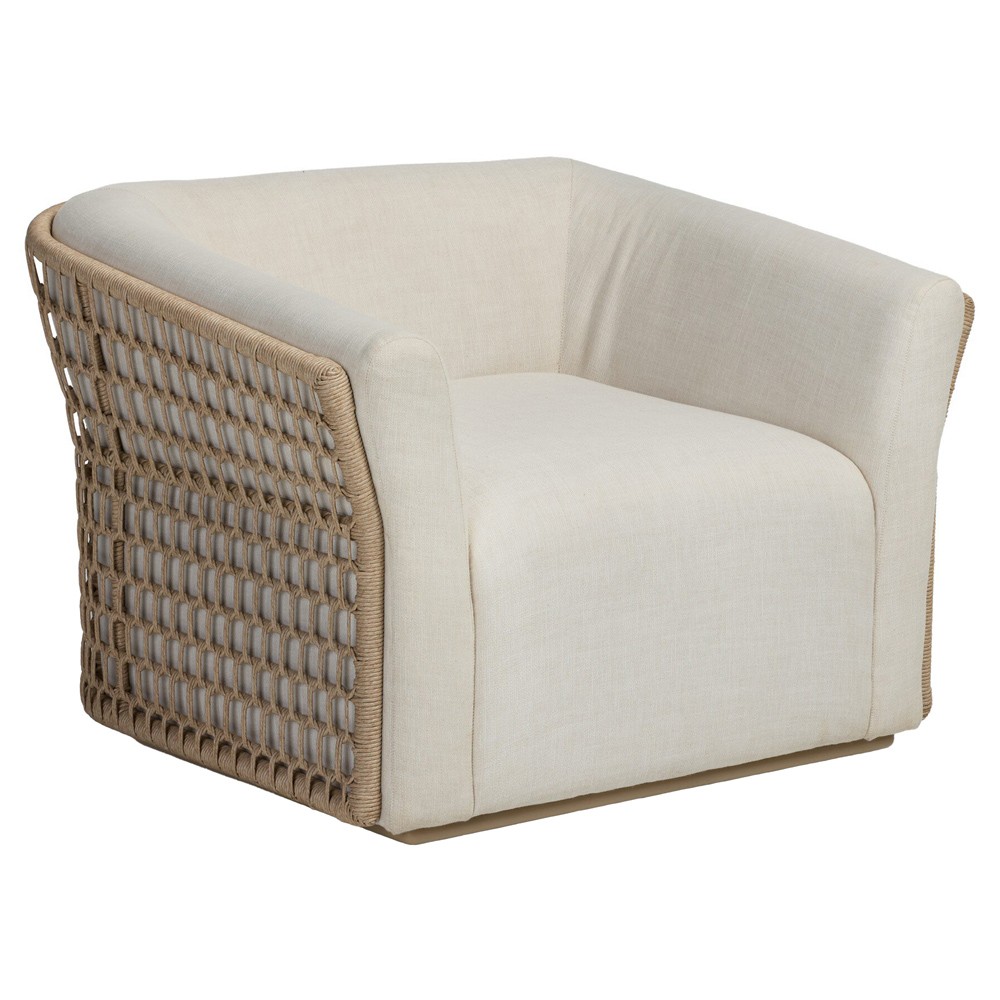 Emilian Coastal Beach Cream Woven Outdoor Swivel Chair|