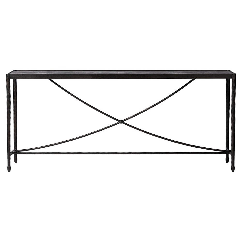 Jane Updated Traditional Textured Black Iron Rectangular Console Table|