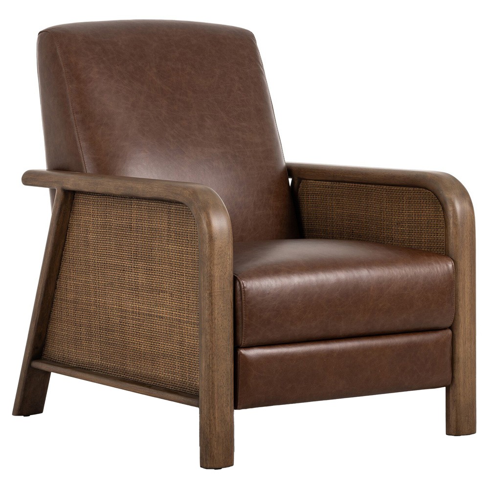 Janek Rustic Lodge Brown Leather Woven Cane Recliner|