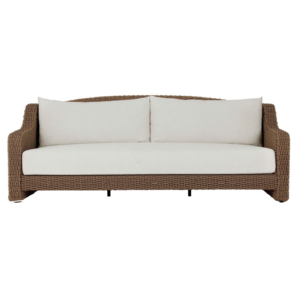 Marina Coastal Beach Cream Woven Outdoor Sofa - 93"|