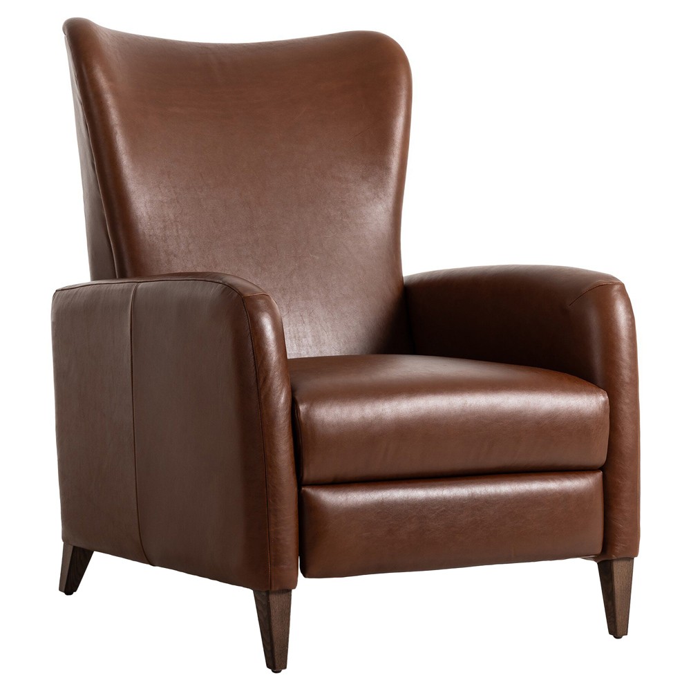 Neera Updated Traditional Brown Leather Wingback Recliner|