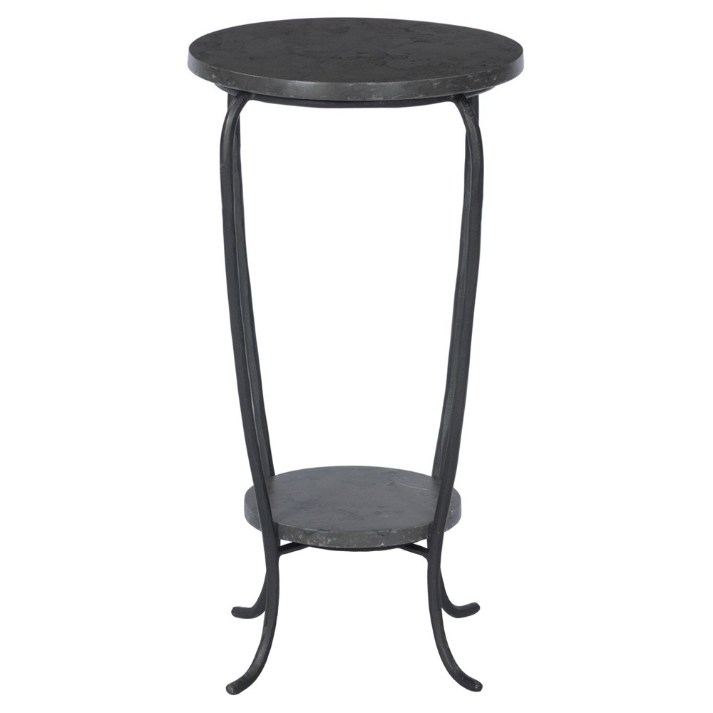Nina Updated Traditional Grey Marble Black Iron Drink Table|