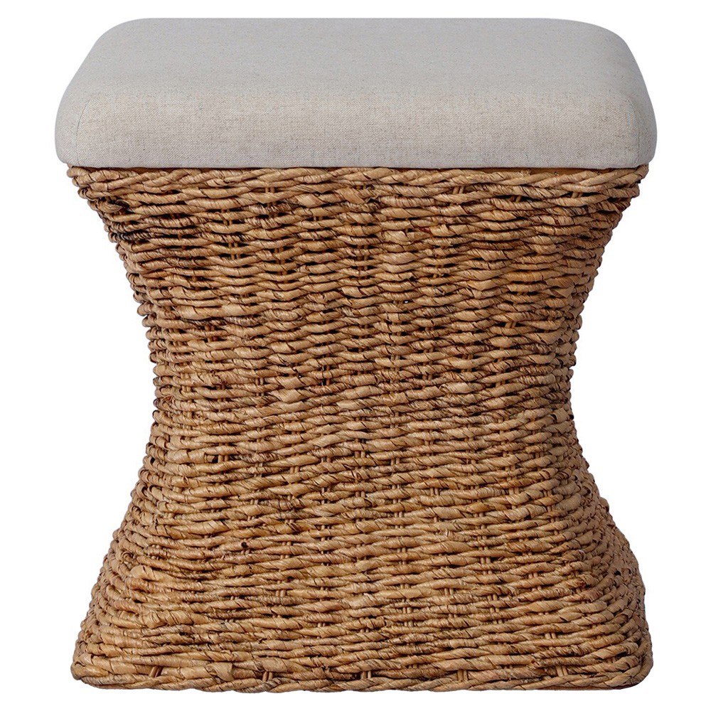 Raiko Coastal Beach Cream Woven Accent Stool|