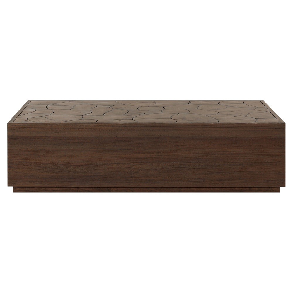 Ridge Rustic Lodge Dark Brown Teak Rectangular Block Outdoor Coffee Table|