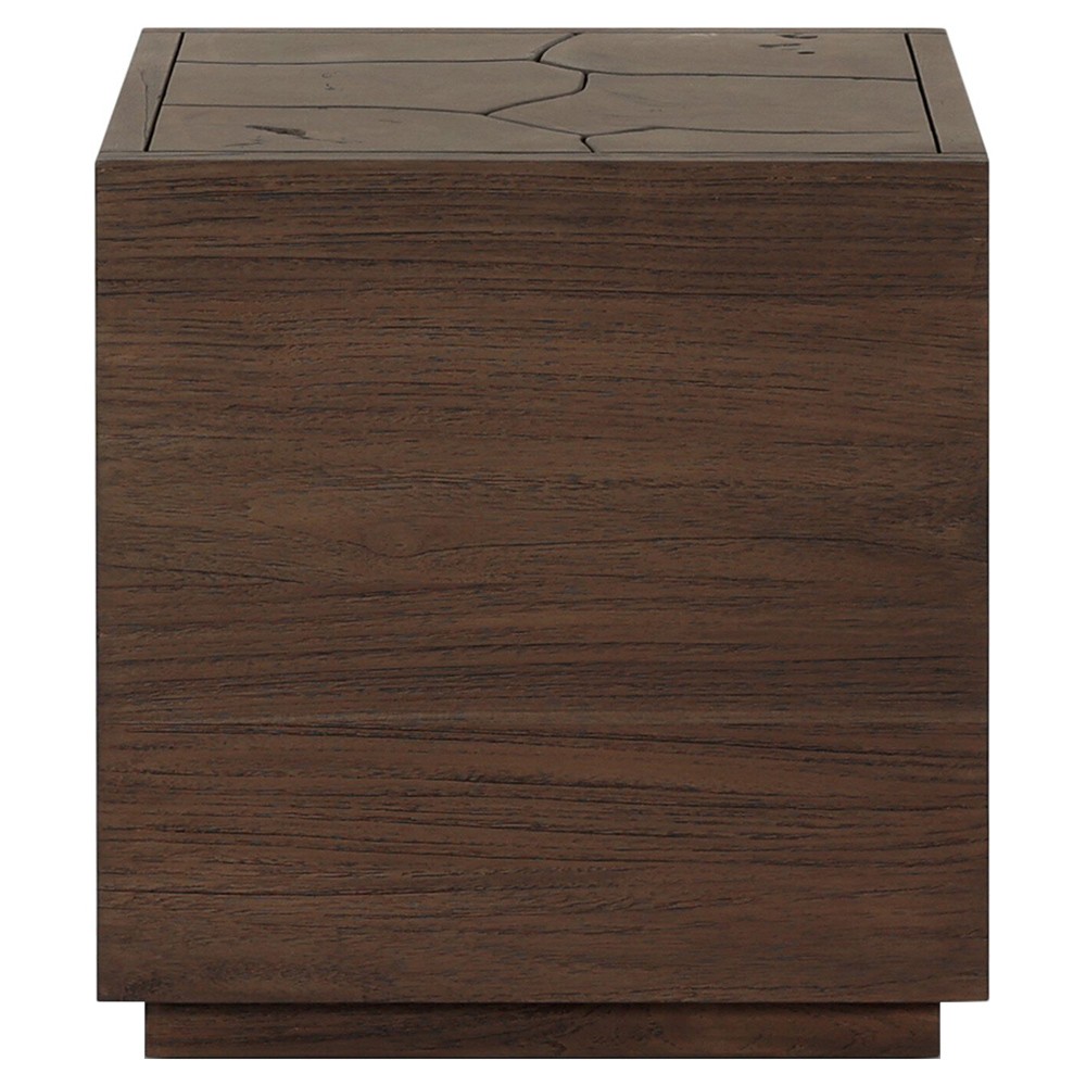 Ridge Rustic Lodge Dark Brown Teak Block Outdoor End Table|