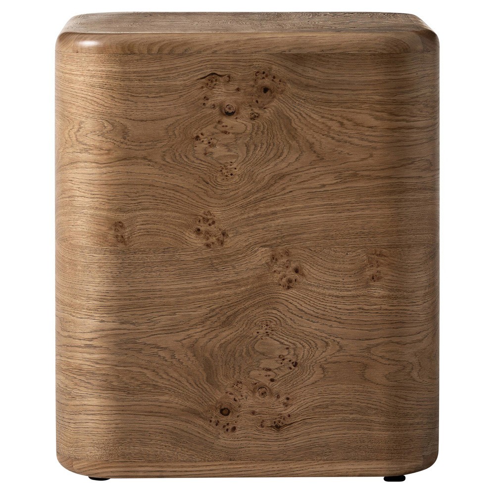 Talessi Modern Classic Brown Oak Burl Square Block End Table|