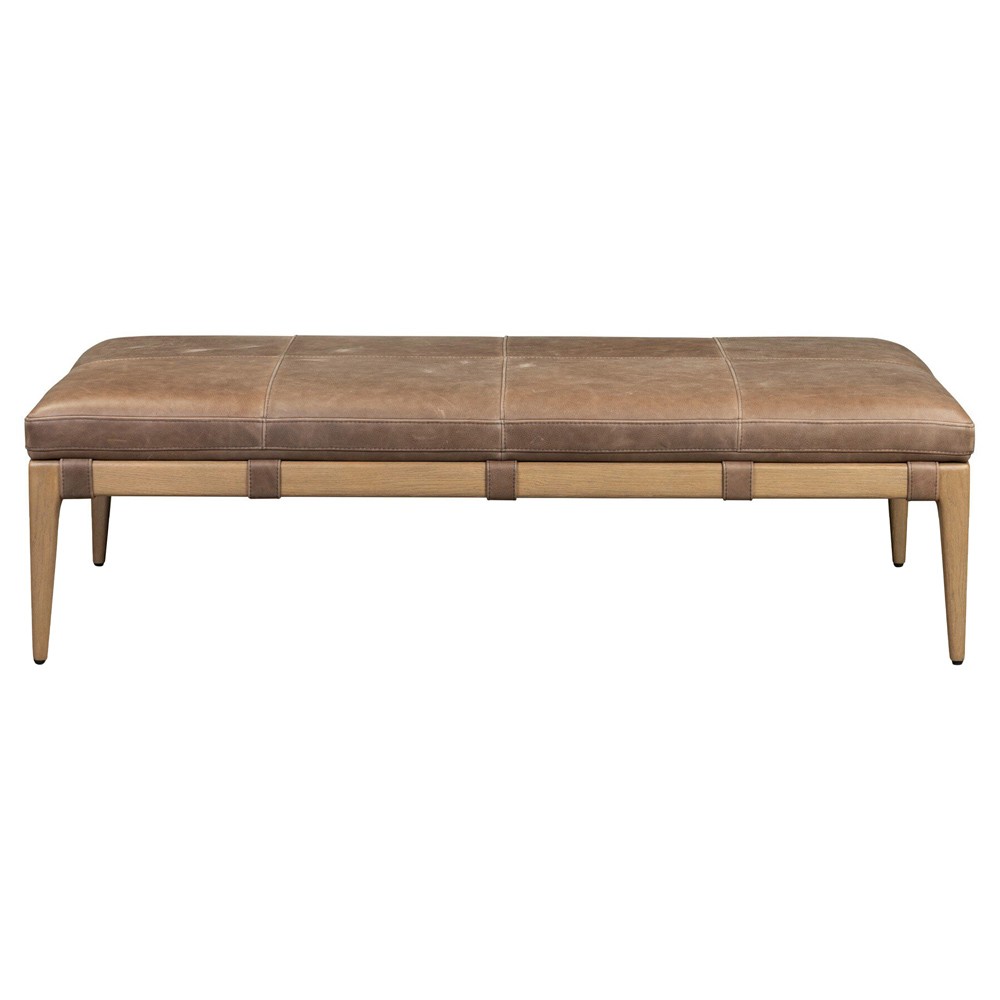 Ulrick Modern Classic Brown Leather Drifted Oak Cocktail Ottoman|