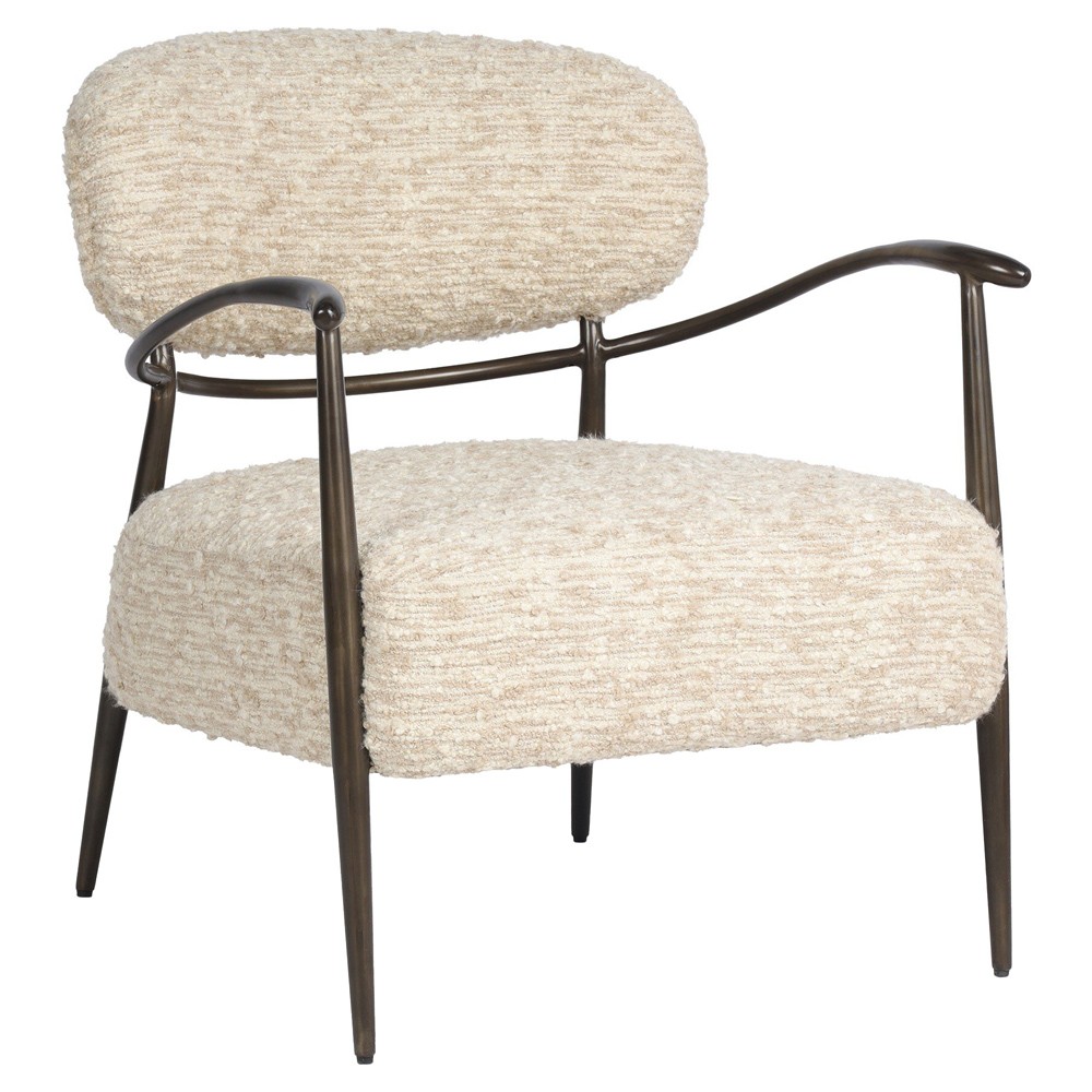 Norah Updated Traditional Cream Boucle Bronze Iron Arm Chair|