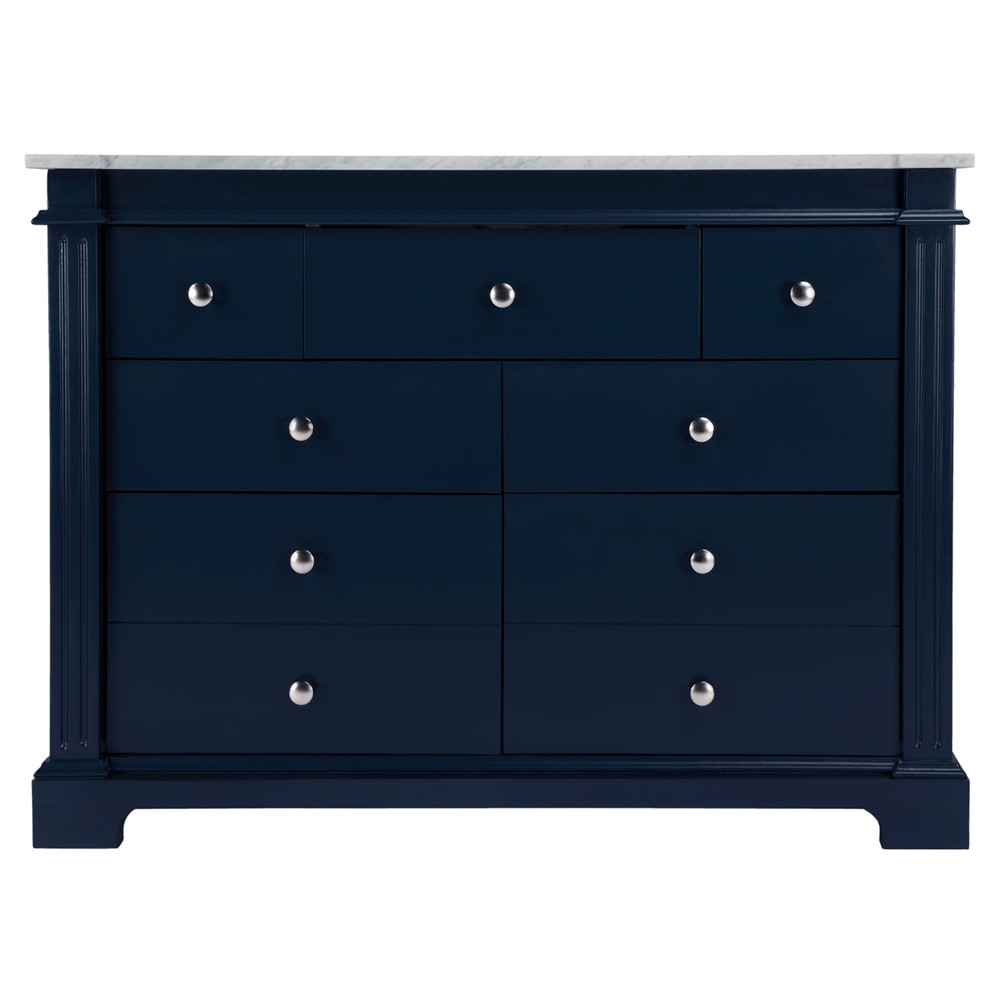 Anatole Modern Carrara Marble Navy Blue Acacia Wood Single Vanity Sink - 48"|