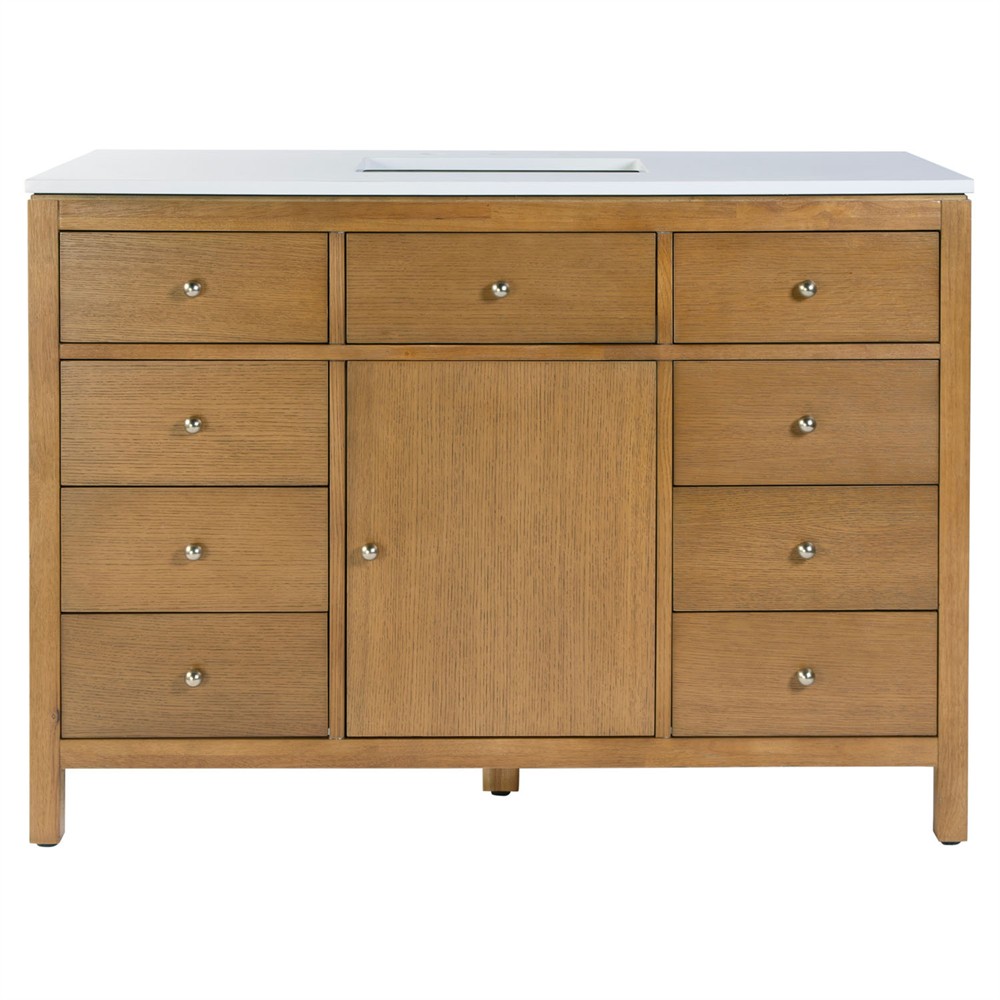 Svea Modern Classic White Quartz Light Natural Wood Single Vanity Sink - 48"|