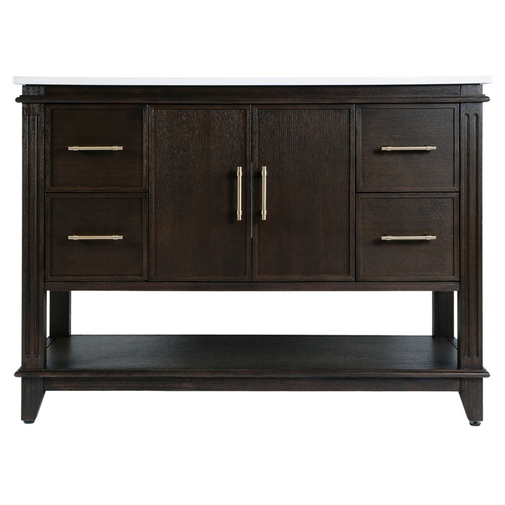 Colombe Traditional White Quartz Dark Brown Wood Single Vanity Sink - 48"|