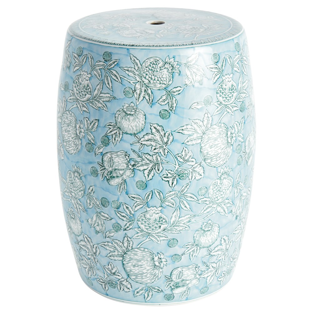 Teddy French Country Light Blue Porcelain Pomegranate Round Stool|