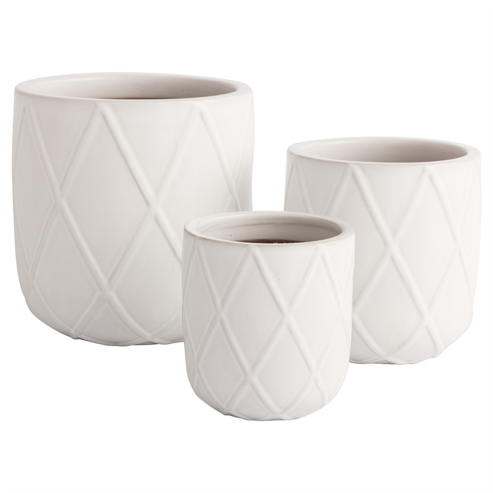 Campbell Traditional White Diamond Lattice Outdoor Planter - Set of 3|