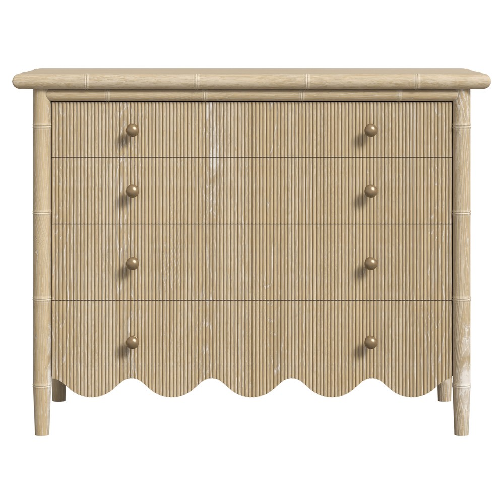 Melvin Updated Traditional Beige Wood Scalloped Bachelor Chest|