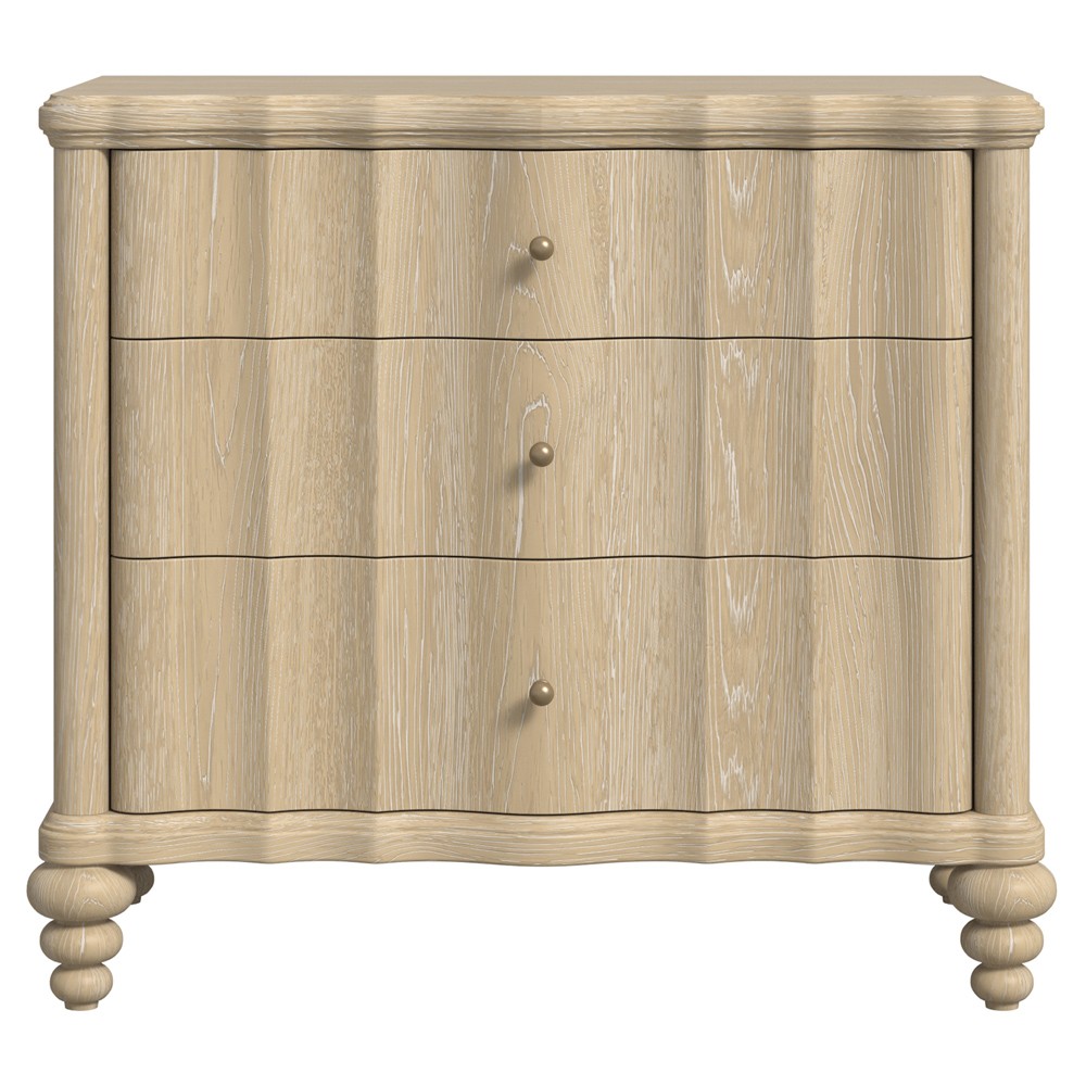 Eren Coastal Beach Light Brown Wood Wide Nightstand|