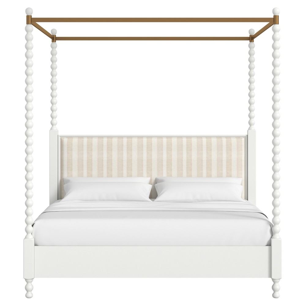 Dane Updated Traditional White Wood Canopy Spindle Bed - Queen|