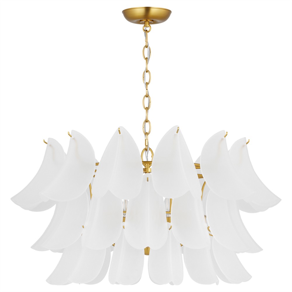 Chloe Updated Traditional Etched Glass Burnished Brass Chandelier|