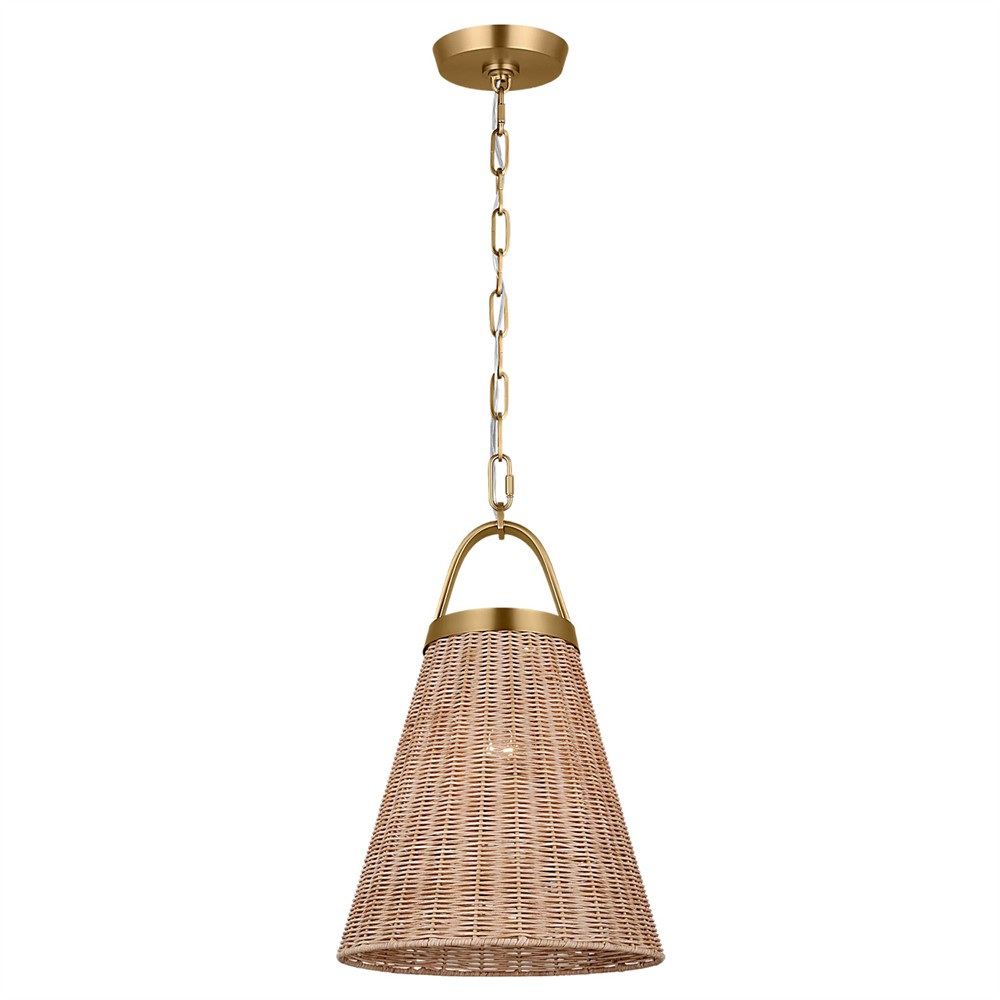 Whitby Coastal Blonde Rattan Burnished Brass Single Pendant - 12"|