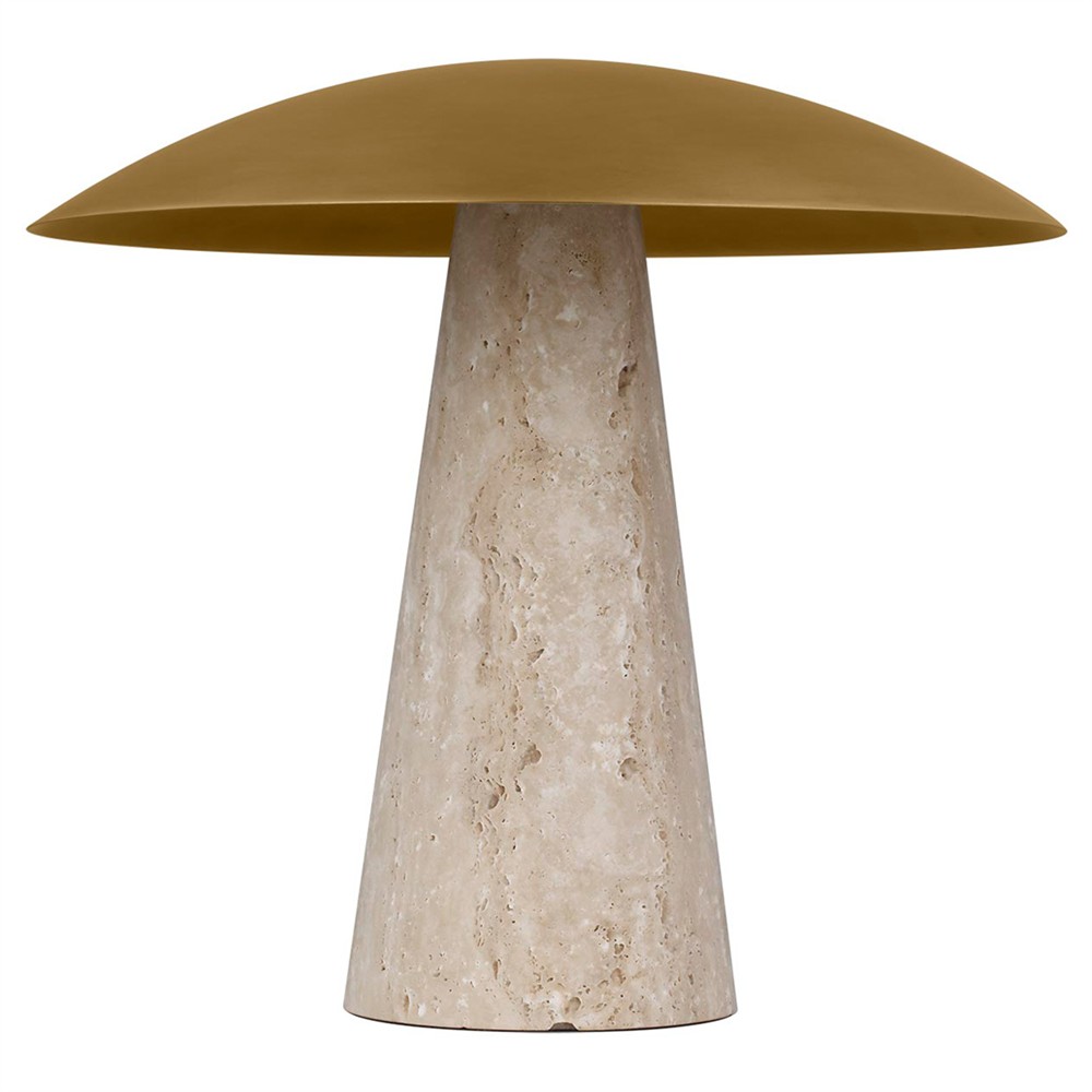 Aegis Modern Classic Antique Brass Shade Natural Travertine Table Lamp|