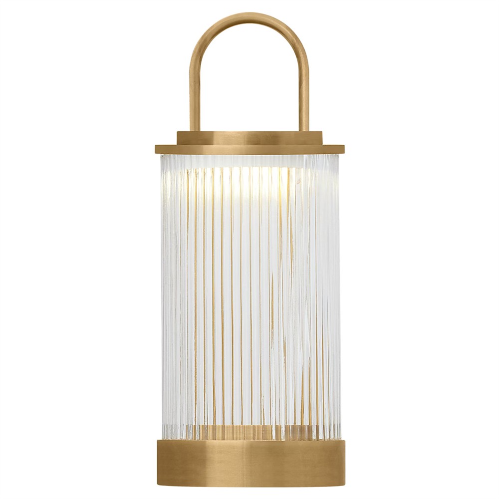 Tawa Modern Fluted Glass Natural Brass Rechargeable Outdoor Table Lamp|