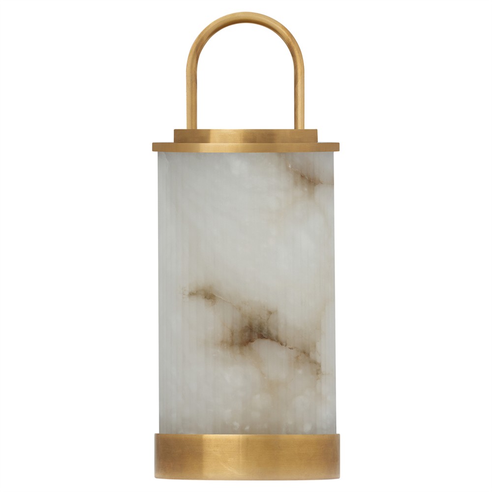 Tawa Modern White Alabaster Antique Brass Rechargeable Outdoor Table Lamp|