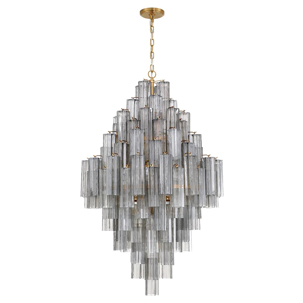 Corin Updated Traditional Smoke Glass Aged Brass 20 Light Chandelier|
