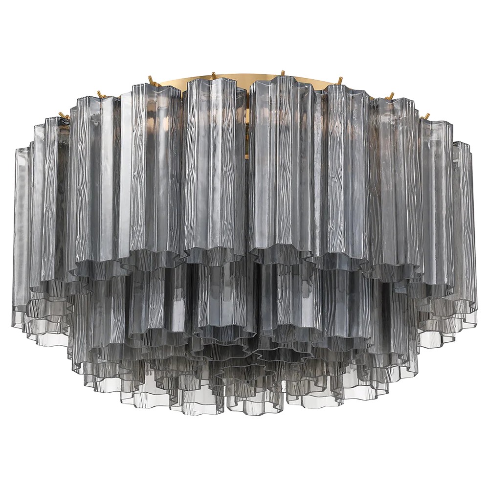 Corin Traditional Smoke Glass Aged Brass 7 Light Flush Mount|