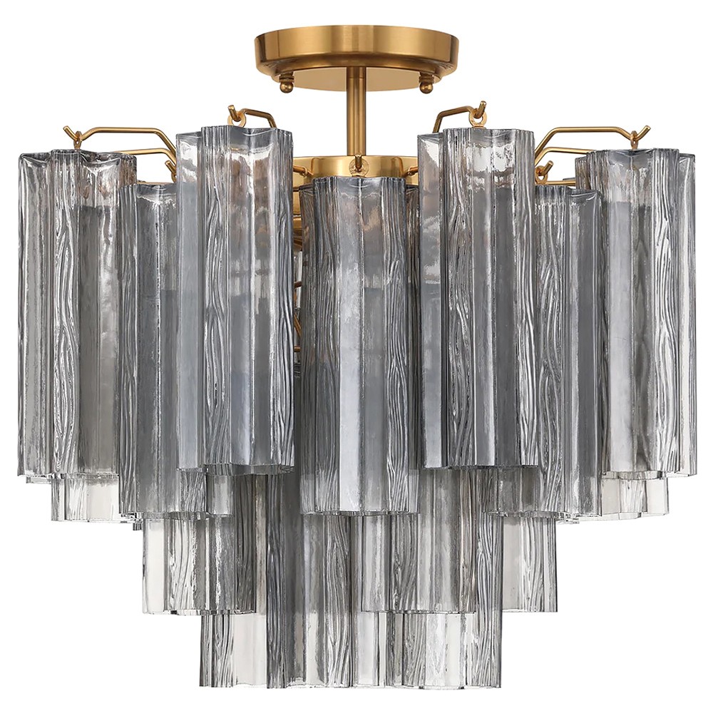 Corin Traditional Smoke Glass Aged Brass 4 Light Semi Flush Mount|