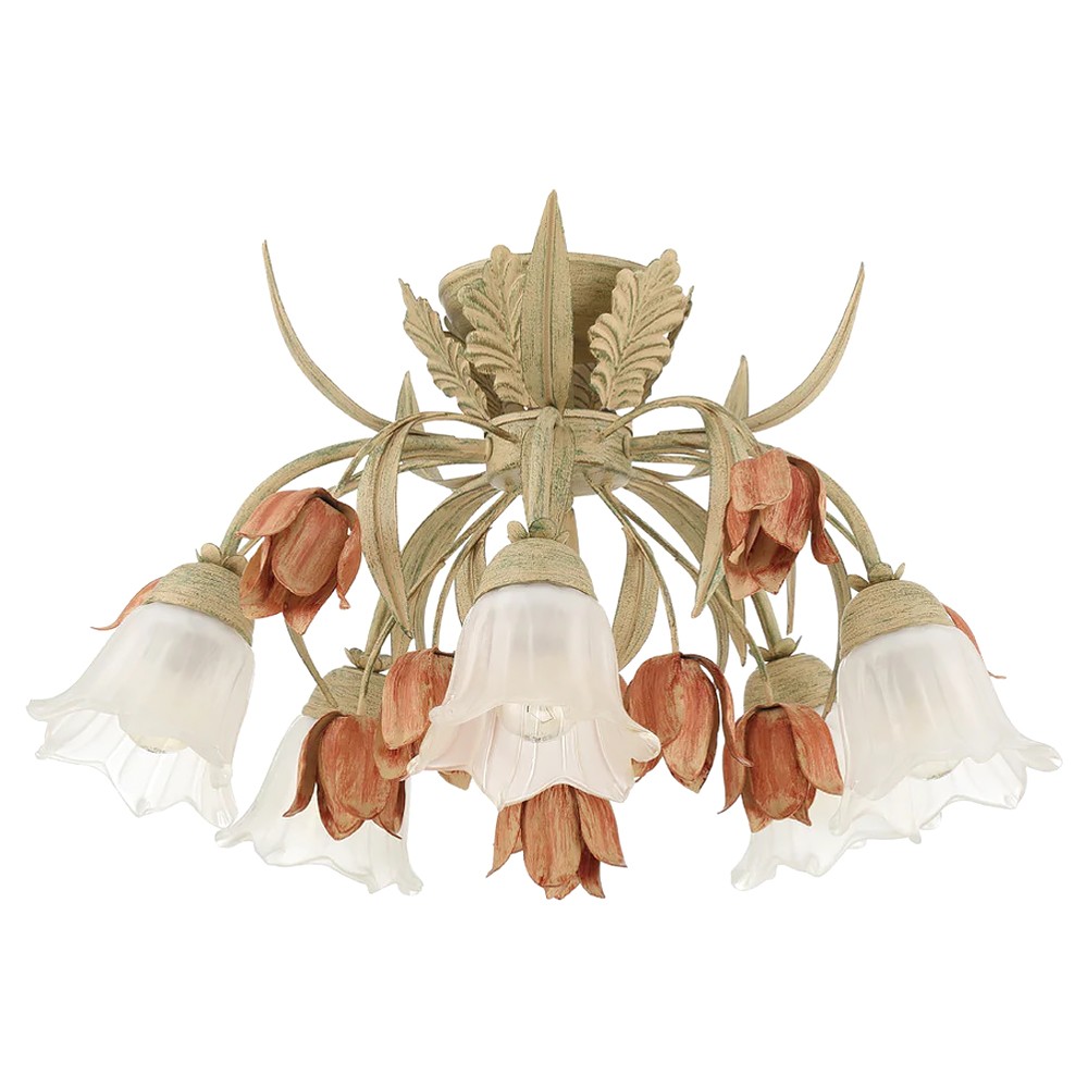 Maribel Updated Traditional Sage Rose Floral Semi Flush Mount|