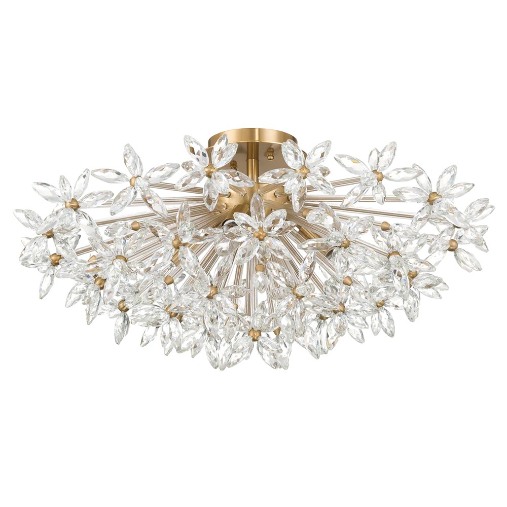 Adalia Modern Classic Aged Brass Crystal Semi Flush Mount|
