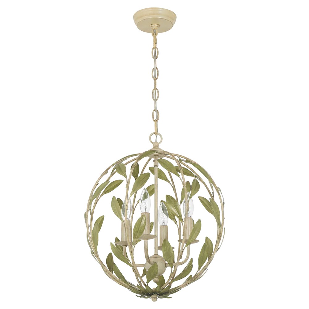Liora Updated Traditional Champagne Green Leaf 4 Light Chandelier|