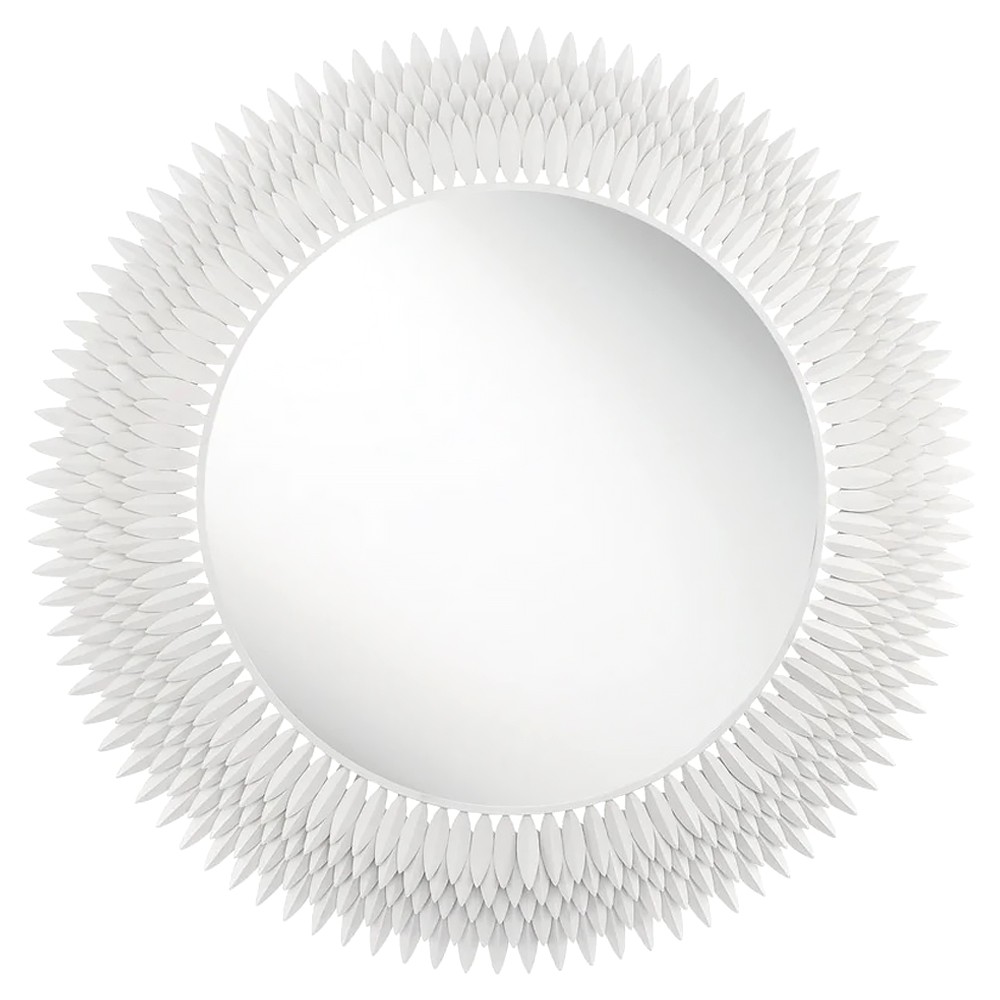 Liora Traditional Matte White Sunburst Round Wall Mirror|