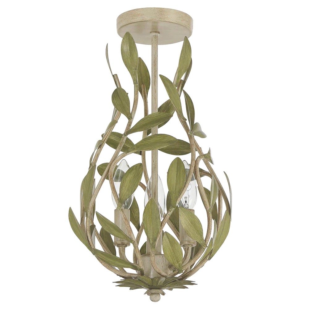 Liora Traditional Champagne Green Leaf Light Semi Flush Mount|