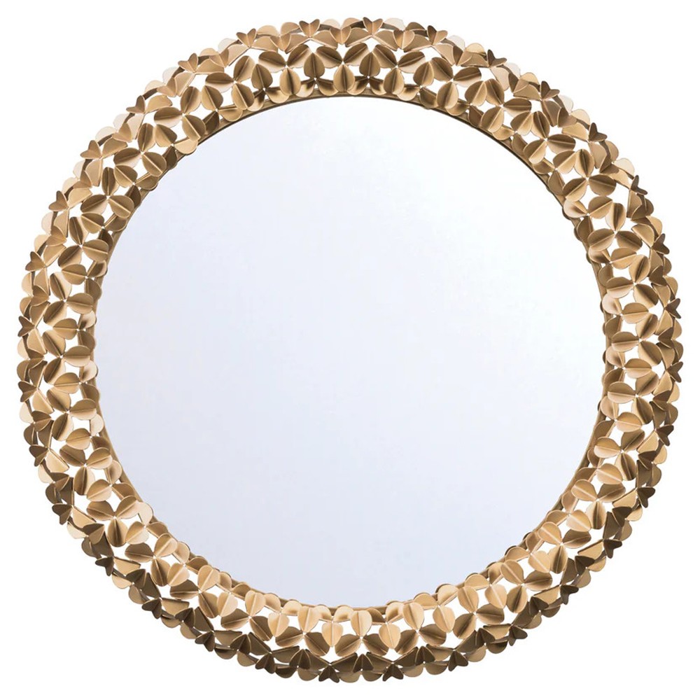 Codara Updated Traditional Gold Leaf Round Wall Mirror|