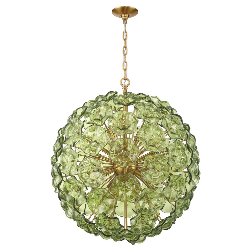 Esmara Traditional Green Glass 12 Light Globe Chandelier|