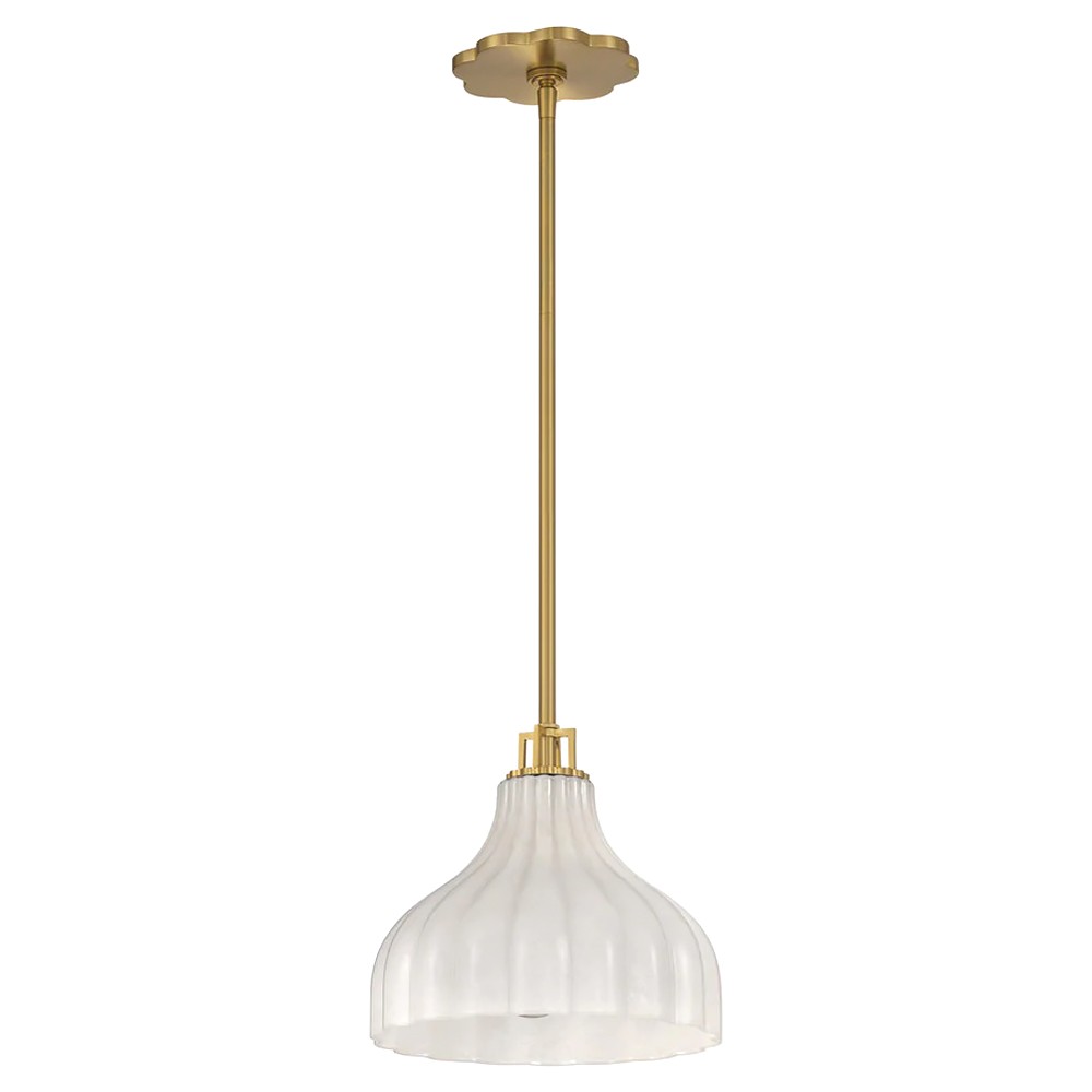 Leland Updated Traditional Fluted White Glass Pendant - 10"|