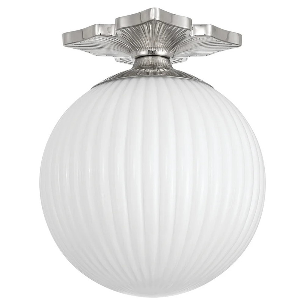 Arden Traditional Polished Nickel White Ribbed Glass Semi Flush Mount|
