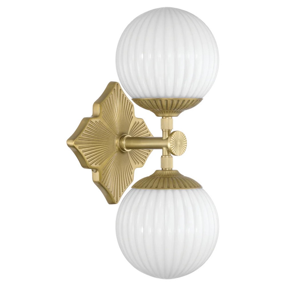Arden Traditional Aged Brass White Ribbed Glass 2 Light Sconce|