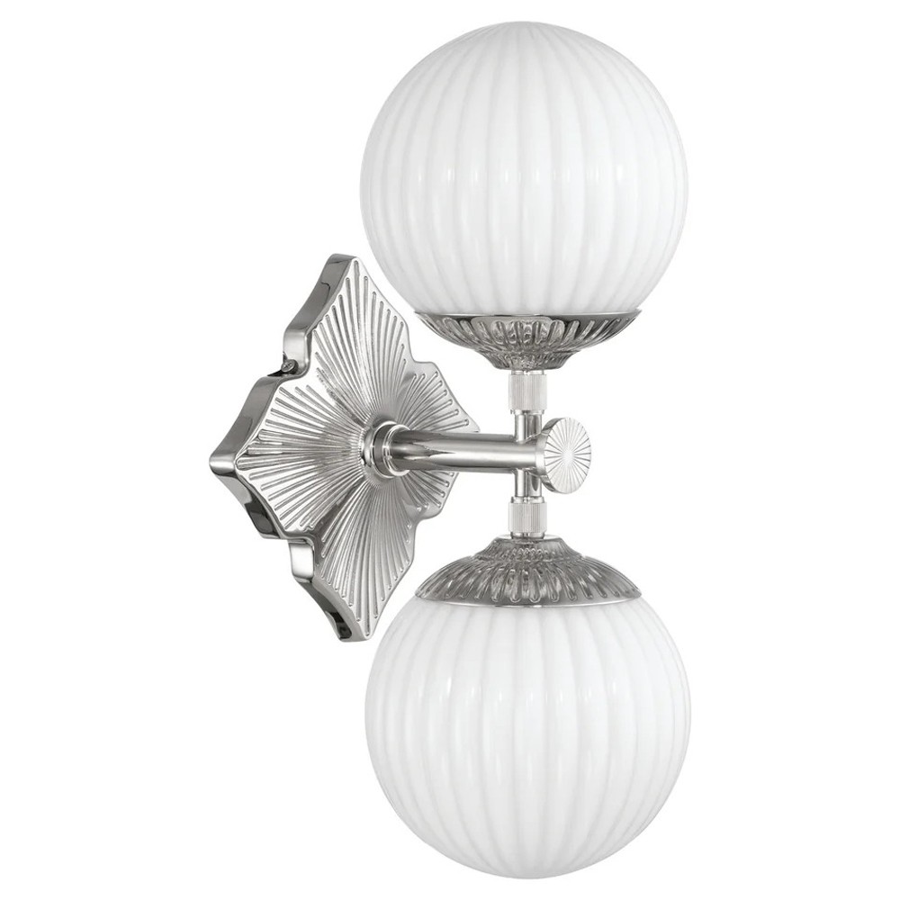 Arden Traditional Polished Nickel White Ribbed Glass 2 Light Sconce|