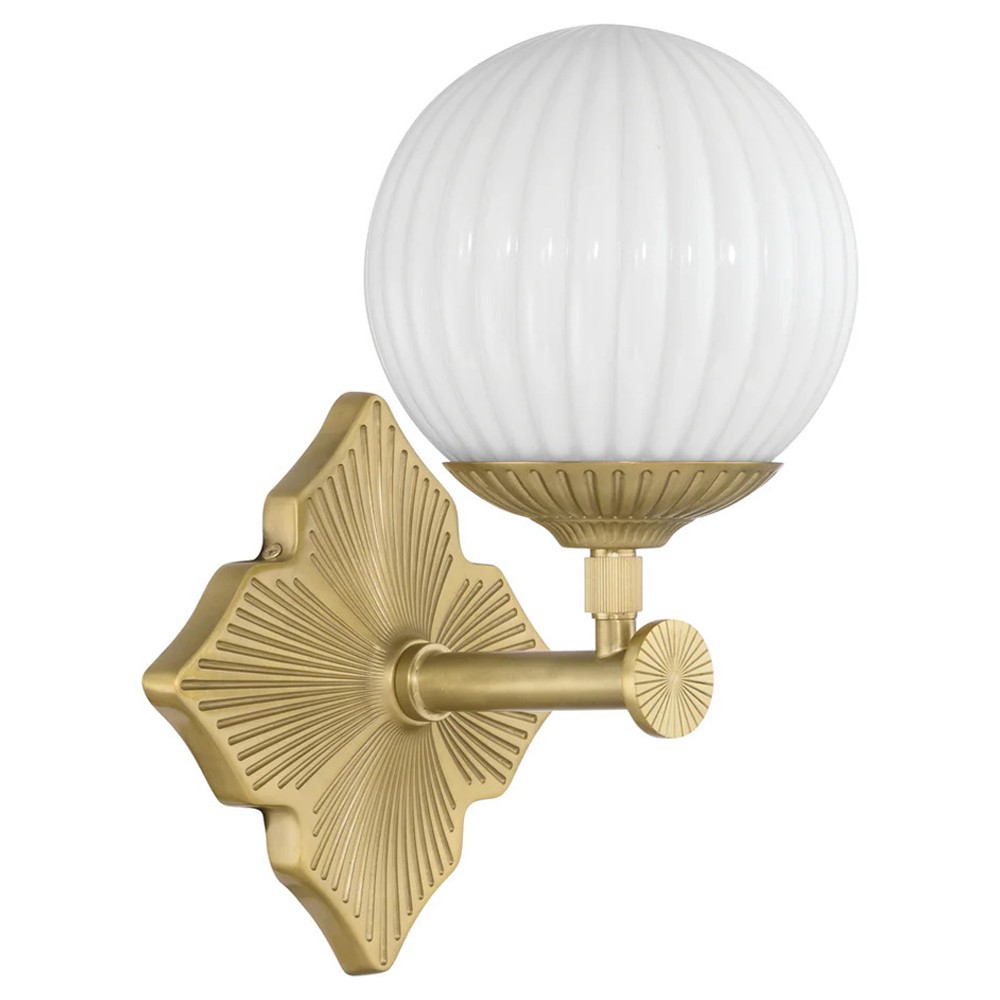 Arden Traditional Aged Brass White Ribbed Glass 1 Light Sconce|