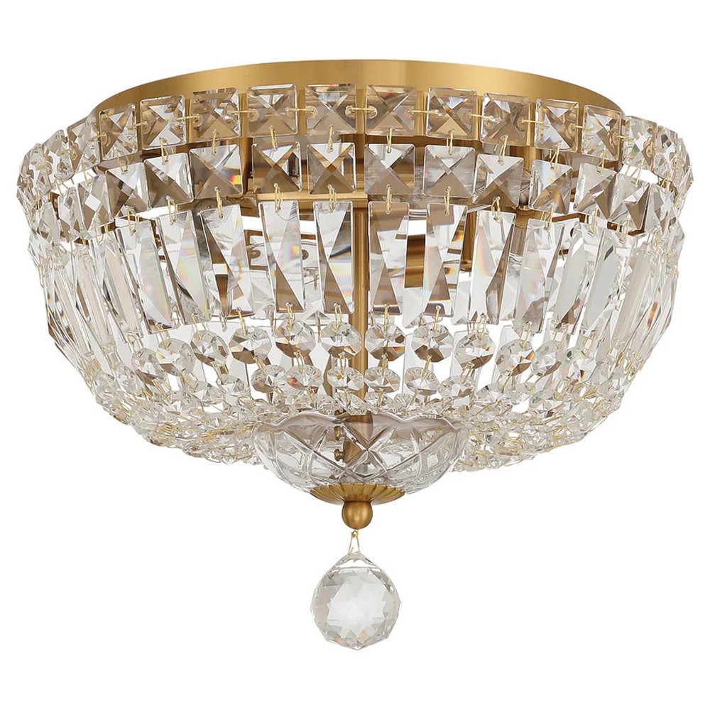 Amira Updated Traditional Aged Brass Crystal 4 Light Flush Mount|