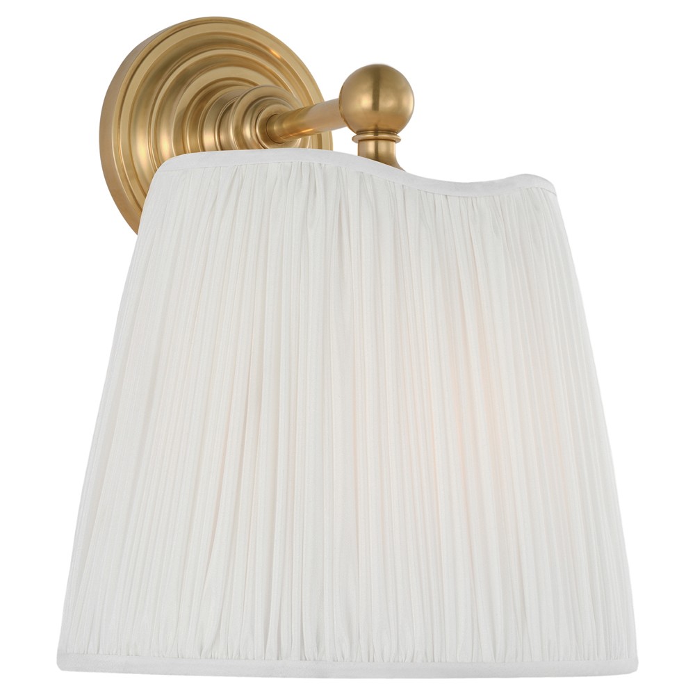 Visual Comfort Matos Traditional White Silk Pleated Antique Brass Armed Sconce|