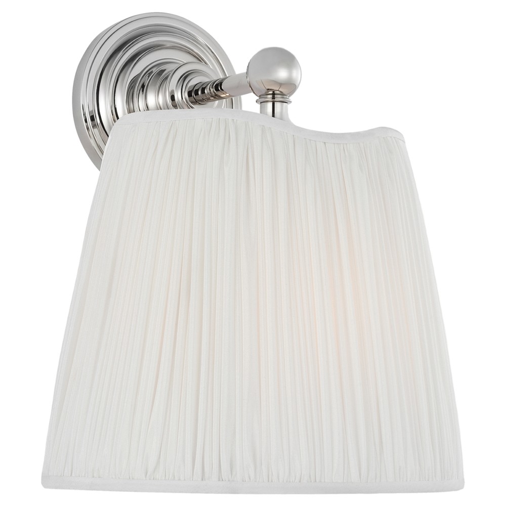 Visual Comfort Matos Traditional White Silk Pleated Polished Nickel Armed Sconce|