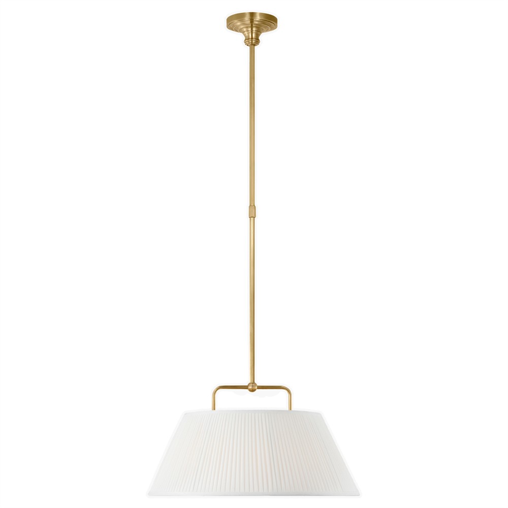 Visual Comfort Serrato White Silk Pleated Antique Brass Hanging Shade - 14"|