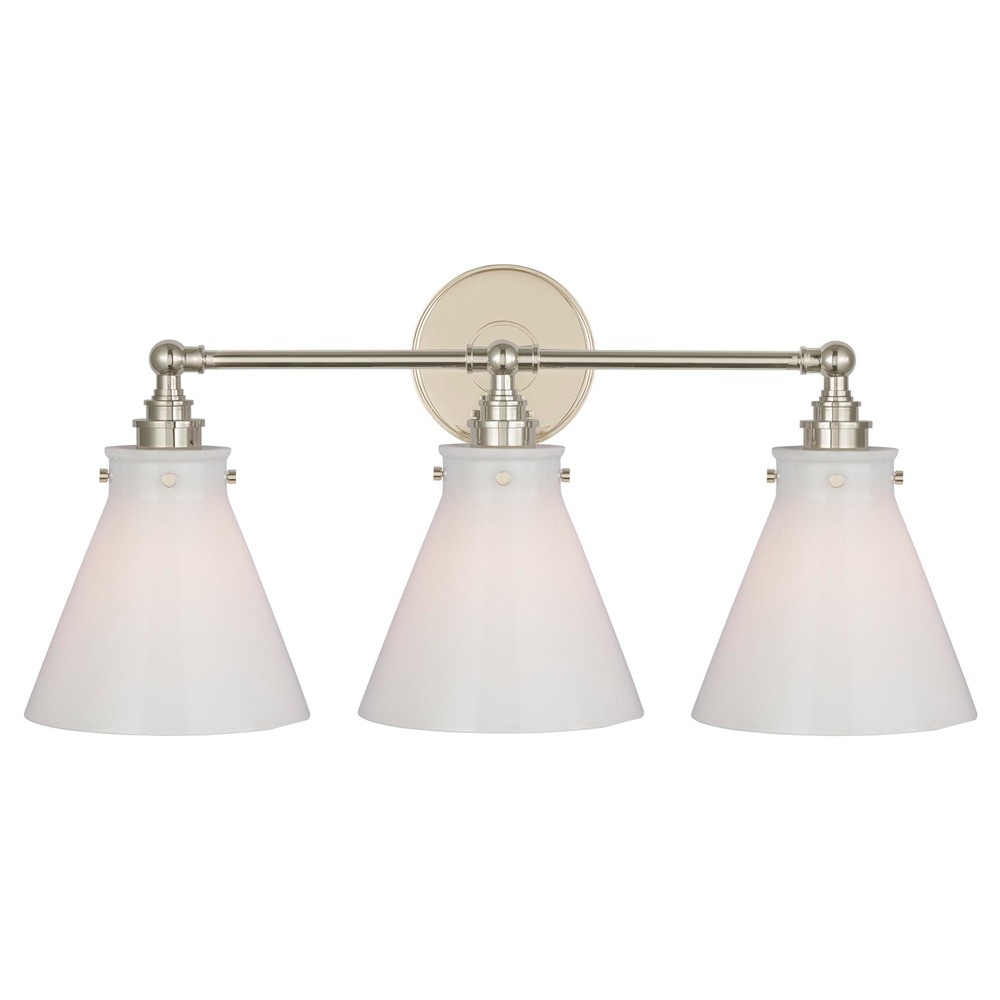 Visual Comfort Parkington White Glass Polished Nickel 3 Light Bath Bar|