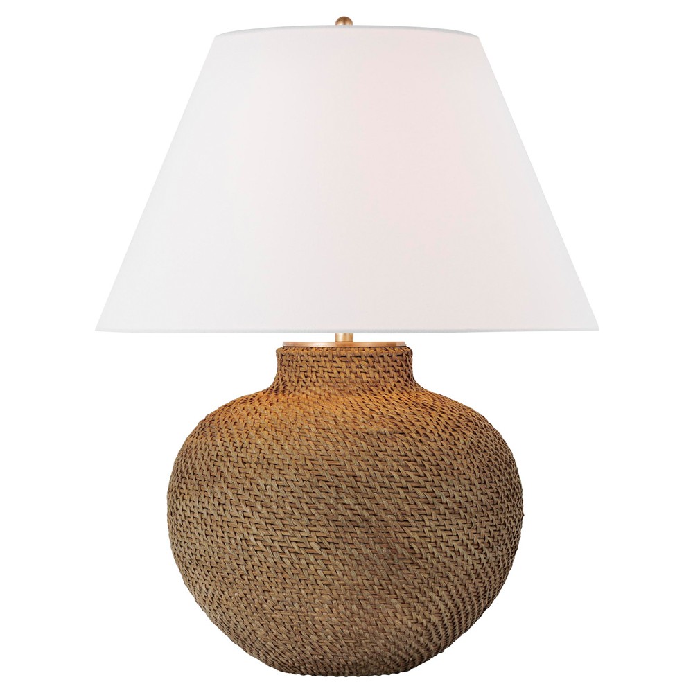 Visual Comfort Avedon Coastal Beach White Linen Shade Natural Rattan Table Lamp|
