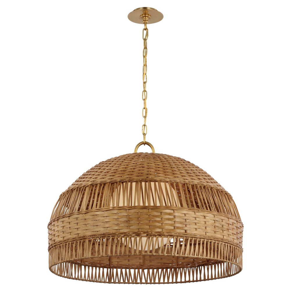 Visual Comfort Whit Traditional Natural Rattan Soft Brass Dome Hanging Shade|