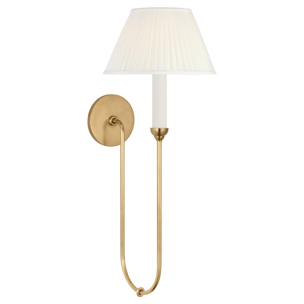 Visual Comfort Ingela White Silk Pleated Antique Brass Single Armed Sconce|