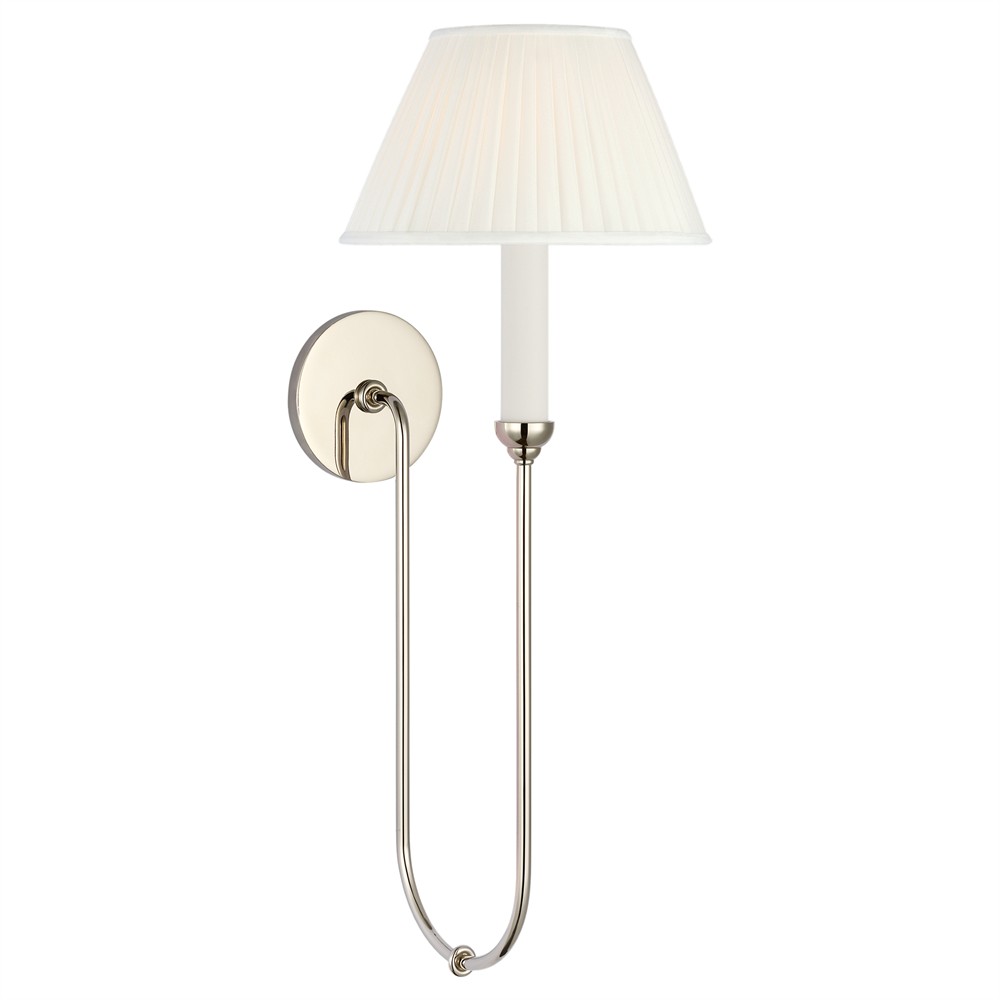 Visual Comfort Ingela White Silk Pleated Polished Nickel Single Armed Sconce|
